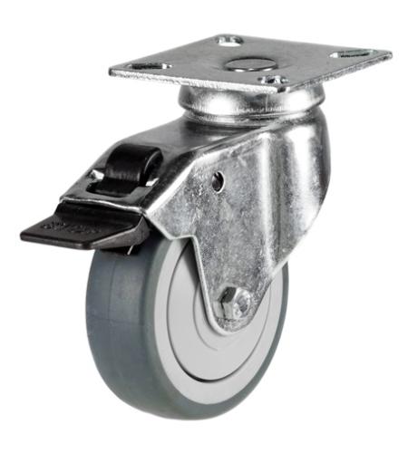 Light Duty 100mm Non-Marking Grey Rubber Swivel Braked Castor - 80kg Load
