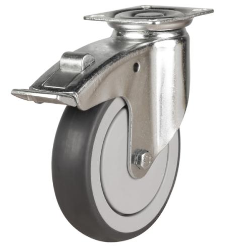 Light Duty 100mm Synthetic Non-Marking Rubber Swivel Braked Castor - 90kg Load