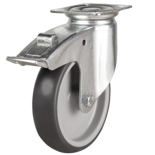 Light Duty 100mm Synthetic Non-Marking Rubber Swivel Braked Castor - 90kg Load