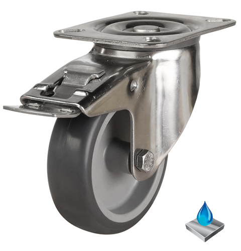 100mm Non-Marking Rubber Swivel Braked Castor [80kg max load]