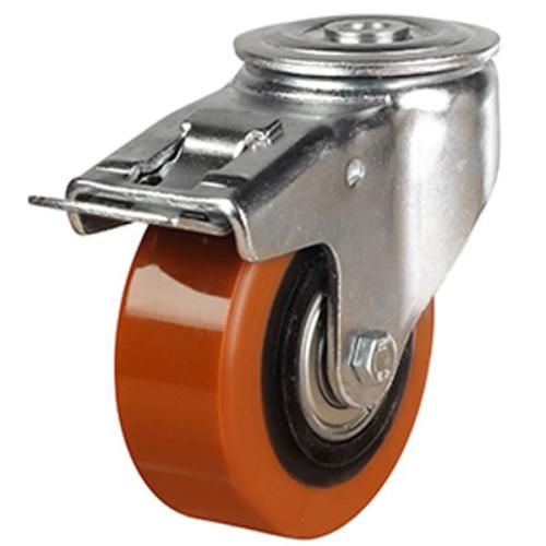 100mm Polyurethane on Cast Iron Swivel Braked Castor [300kg max load]