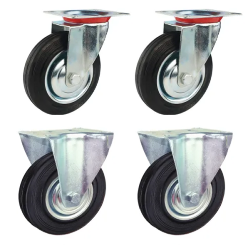 100mm Rubber Castors - 2 Swivel & 2 Fixed (Set of 4)