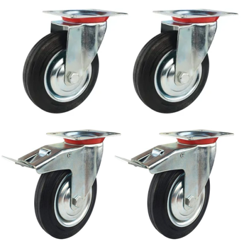 100mm Rubber Castors - 2 Swivel & 2 Swivel Braked (Set of 4)