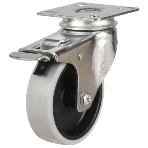 Light Duty 125mm Non-Marking Anti-Static Rubber Swivel Braked Castor - 90kg Load