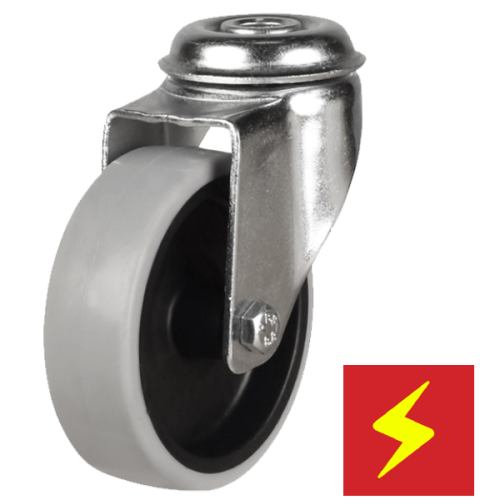 125mm Non-Marking Anti-Static Rubber Swivel Bolt Hole Castor [90kg max load]