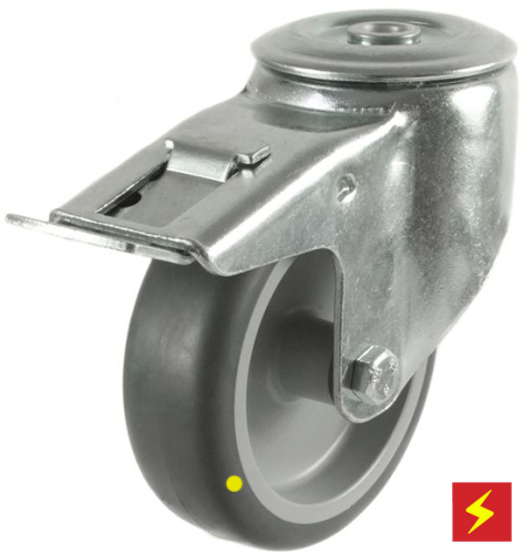 125mm Non-Marking Anti-Static Rubber Swivel Braked Castor [100kg max load]
