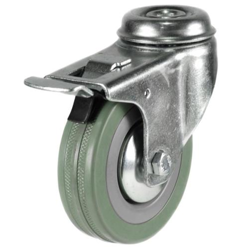 Light Duty 125mm Non-Marking Grey Rubber Swivel Braked Castor - 100kg Load