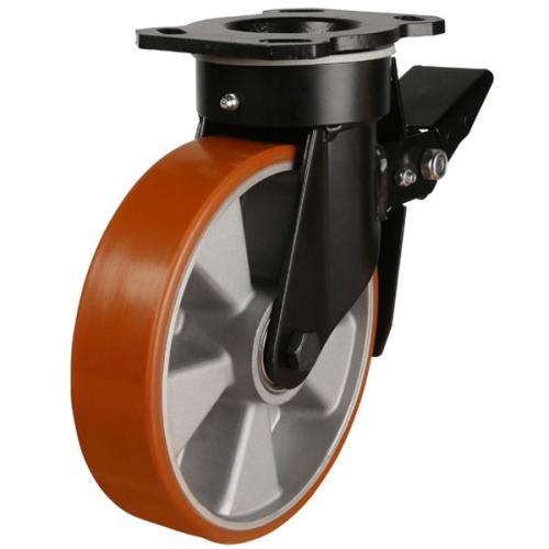 125mm Polyurethane Swivel Braked Castor [450kg max load]