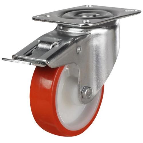 125mm Polyurethane Swivel Braked Castor [200kg max load]