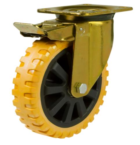 125mm Polyurethane Swivel Braked Castor [250kg max load]