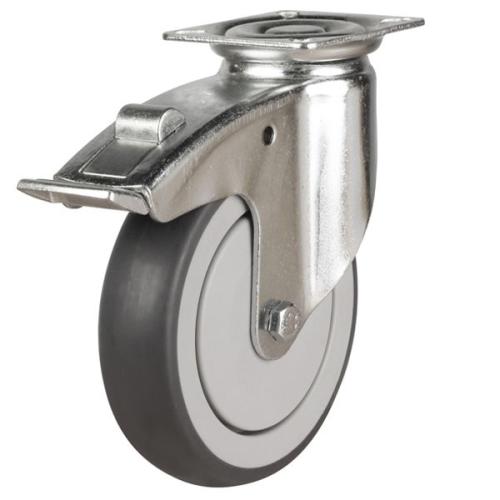 125mm Non-Marking Rubber Swivel Braked Castor [110kg max load]