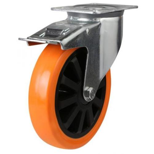 150mm Polyurethane Swivel Braked Castor [350kg max load]