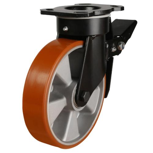160mm Polyurethane Swivel Braked Castor [600kg max load]