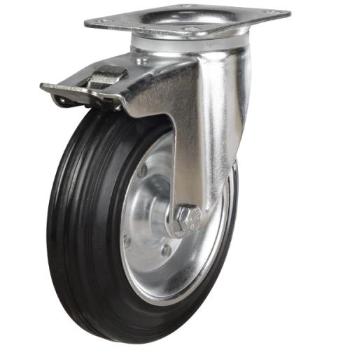 160mm Rubber Swivel Braked Castor [175kg max load]