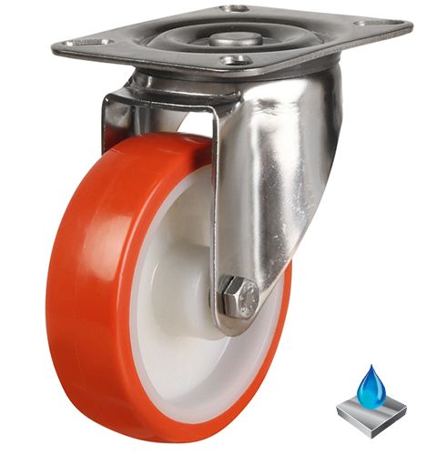 160mm Stainless Steel Polyurethane Swivel Castor [320kg max load]