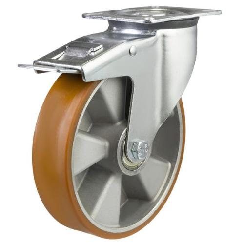 160mm Polyurethane Swivel Braked Castor [350kg max load]