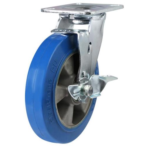 200mm Elastic Polyurethane Swivel Braked Castor [500kg max load]