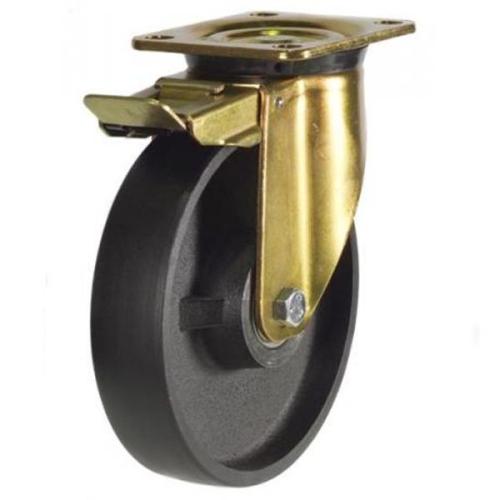 200mm Cast Iron Swivel Braked Castor [800kg max load]