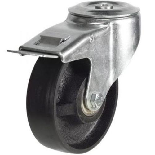 200mm Cast Iron Swivel Braked Castor [350kg max load]