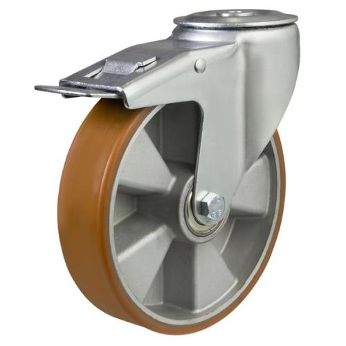 200mm Polyurethane Swivel Braked Castor [350kg max load]