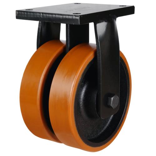 200mm Polyurethane on Cast Iron Fixed Castor [2000kg max load]