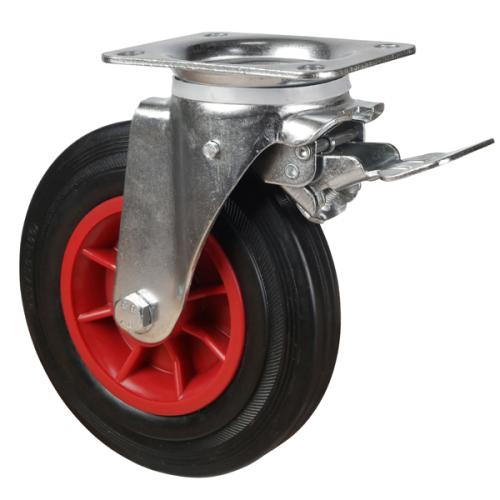 200mm Rubber Swivel Braked Castor [205kg max load]