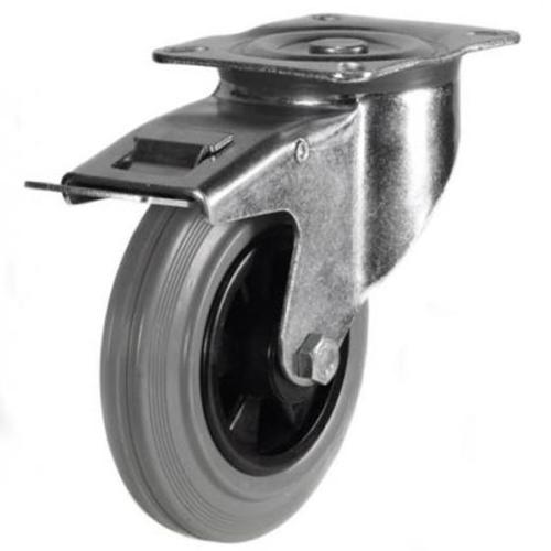 200mm Rubber Swivel Braked Castor [205kg max load]