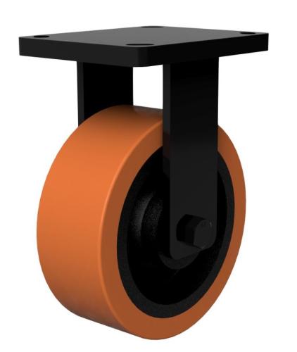 300mm Polyurethane on Cast Iron Fixed Castor [2200kg max load]
