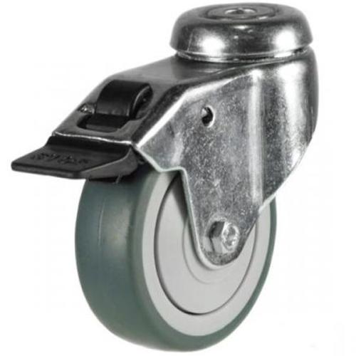 75mm Non-Marking Rubber Swivel Braked Bolt Hole Castor [50kg max load]