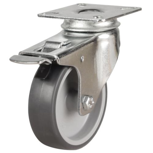 Light Duty 75mm Synthetic Non-Marking Rubber Swivel Braked Castor - 50kg Load