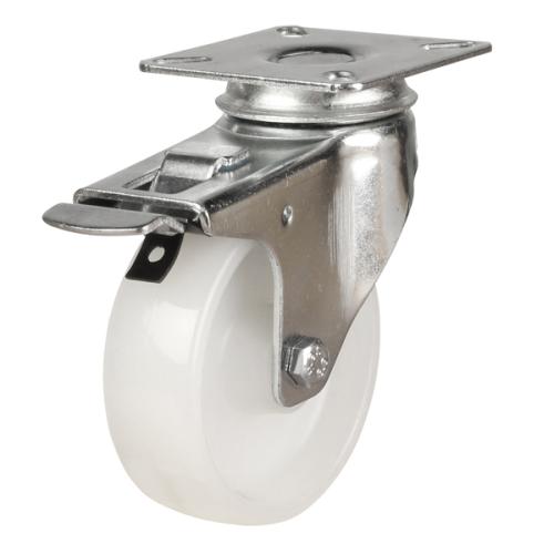 Light Duty 75mm Polypropylene Swivel Braked Castor - 50kg Load