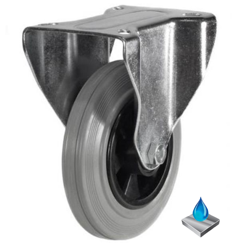 80mm Stainless Steel Non-Marking Rubber Fixed Castor [65kg max load]