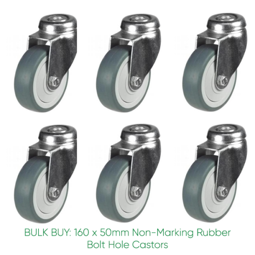 BULK BUY / 50mm Non-Marking Rubber Bolt Hole Castor | 40kg