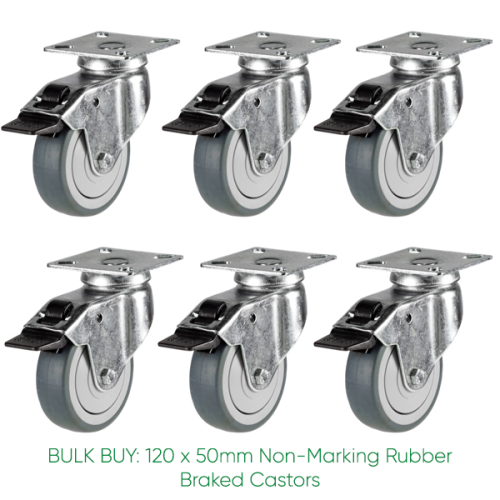 BULK BUY / 50mm Non-Marking Rubber Braked Castor | 40kg