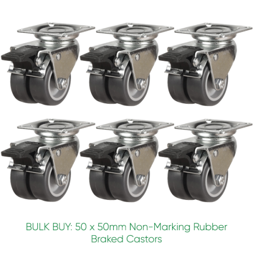 BULK BUY / 50mm Non-Marking Rubber Braked Castor | 60kg