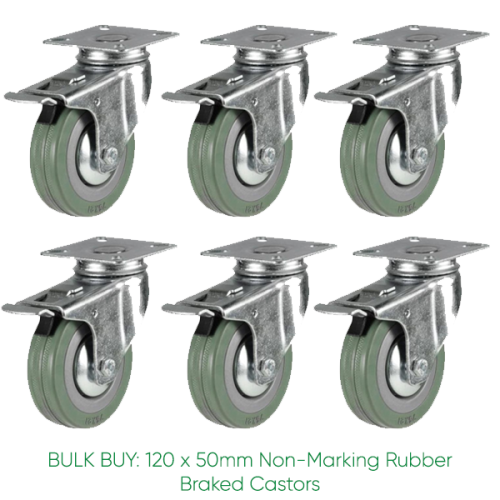 BULK BUY / 50mm Non-Marking Rubber Castor | 40kg