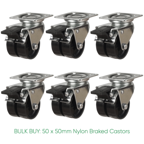 BULK BUY / 50mm Nylon Braked Castor | 60kg