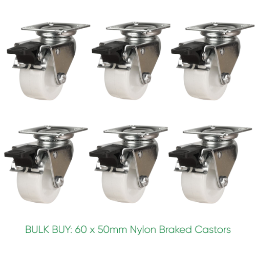 BULK BUY / 50mm Nylon Braked Castor | 80kg