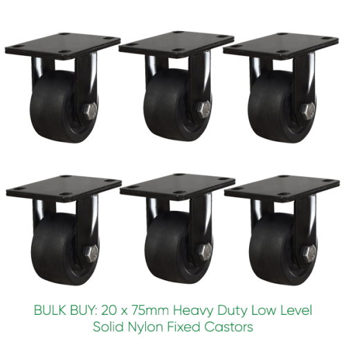 BULK BUY / 75mm Low Level Nylon Fixed Castor | 400kg