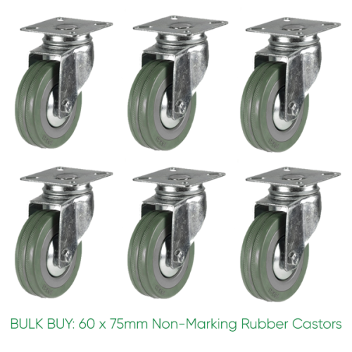 BULK BUY / 75mm Non-Marking Rubber Castor | 50kg