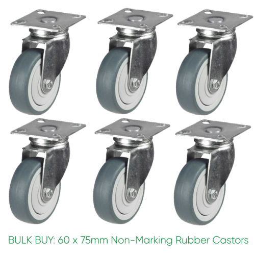 BULK BUY / 75mm Non-Marking Rubber Castor | 50kg