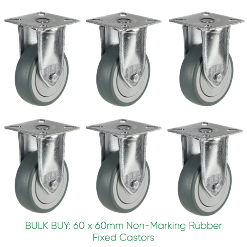 BULK BUY / 75mm Non-Marking Rubber Fixed Castor | 50kg