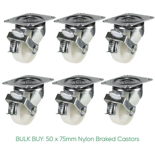 BULK BUY / 75mm Nylon Braked Castor | 140kg