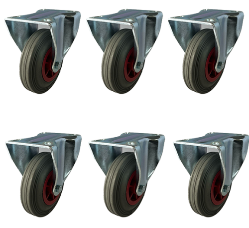 BULK BUY x 20 / 125mm Grey Rubber Fixed Castor | 100kg
