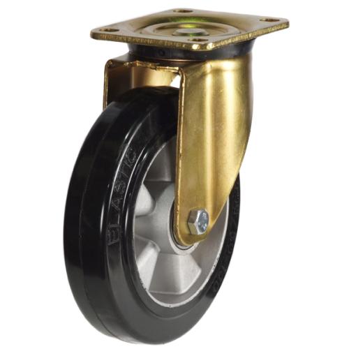 Heavy Duty 125mm Elastic Rubber on Aluminium Swivel Castor - 250kg Load