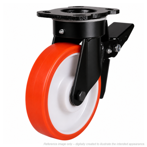 Heavy Duty 125mm Polyurethane on Nylon Swivel Braked Castor - 500kg Load
