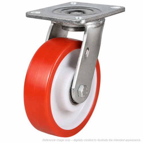 Heavy Duty 200mm Polyurethane on Nylon Swivel Castor - 500kg Load