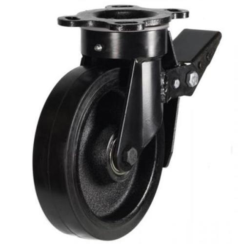 150mm Rubber on Cast Iron Swivel Braked Castor [400kg max load]