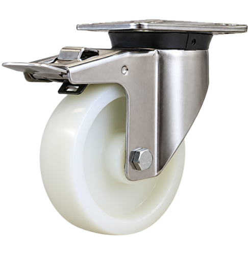 Heavy Duty Stainless Steel 150mm Nylon Swivel Braked Castor - 800kg Load
