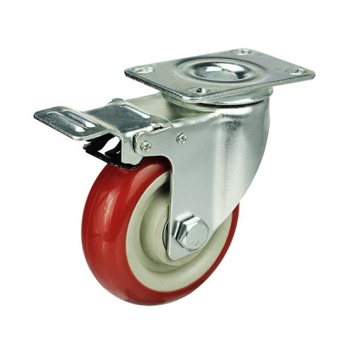 Light Duty 100mm Polyurethane on Nylon Swivel Braked Castor - 90kg Load